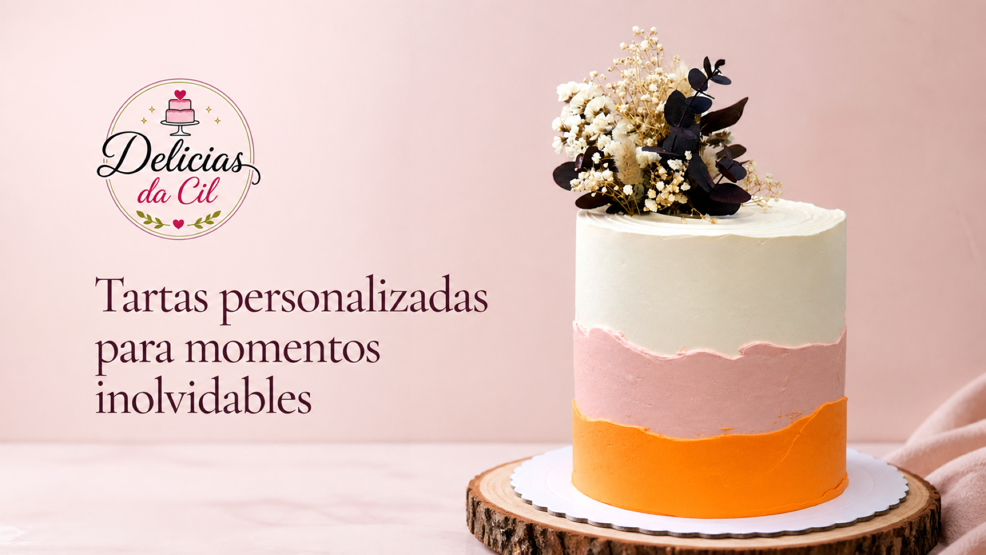 Tarta personalizada de buttercream y logo de Delicias da Cil en Barcelona